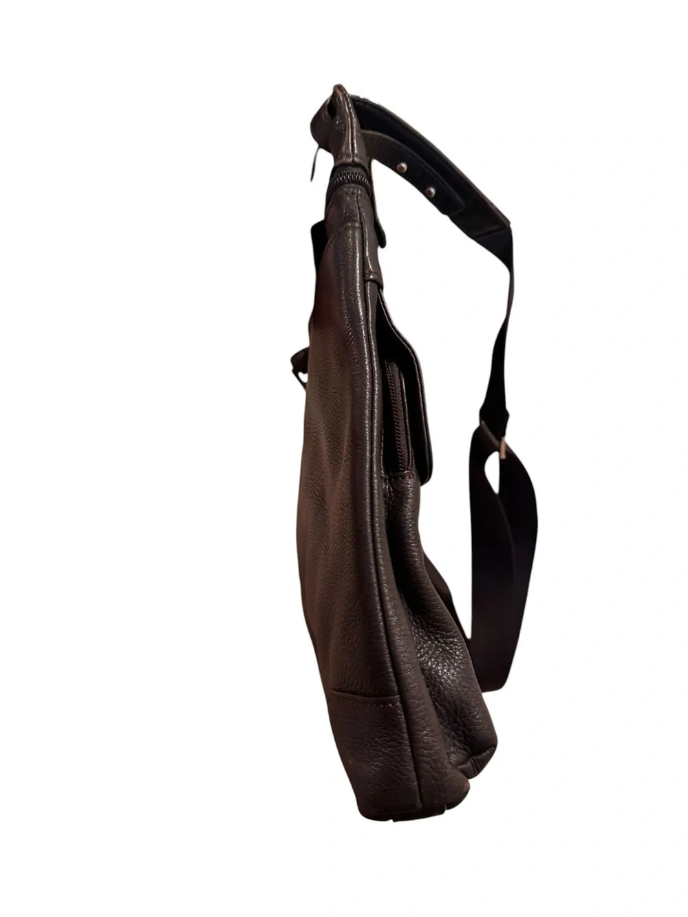 Bosca Brown Pebbled Leather Messenger Crossbody Bag Multi Pocket Work Travel